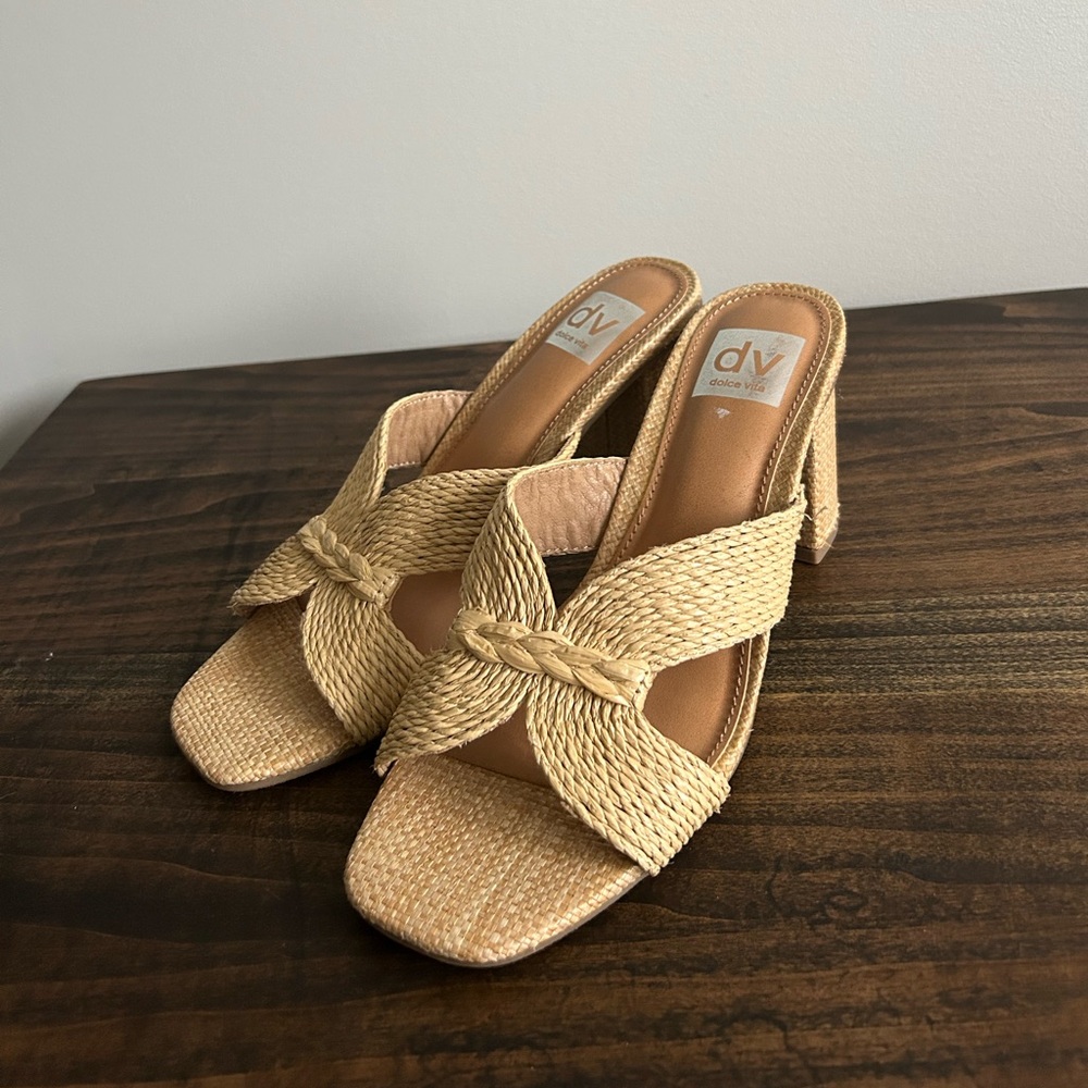 DV by Dolce Vita Haady Tan Woven Block Heel Sandals, Size 7.5
